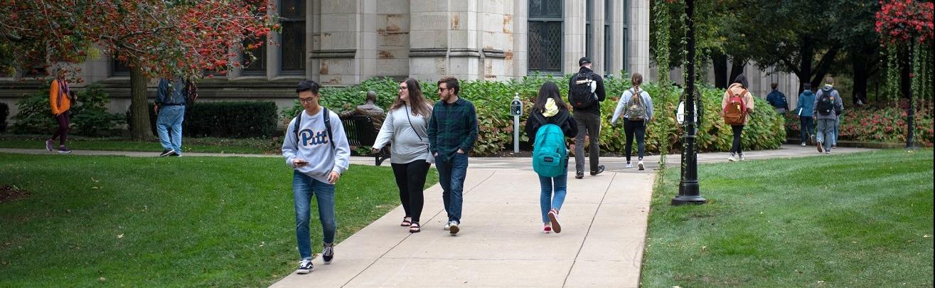 Students walking across campus